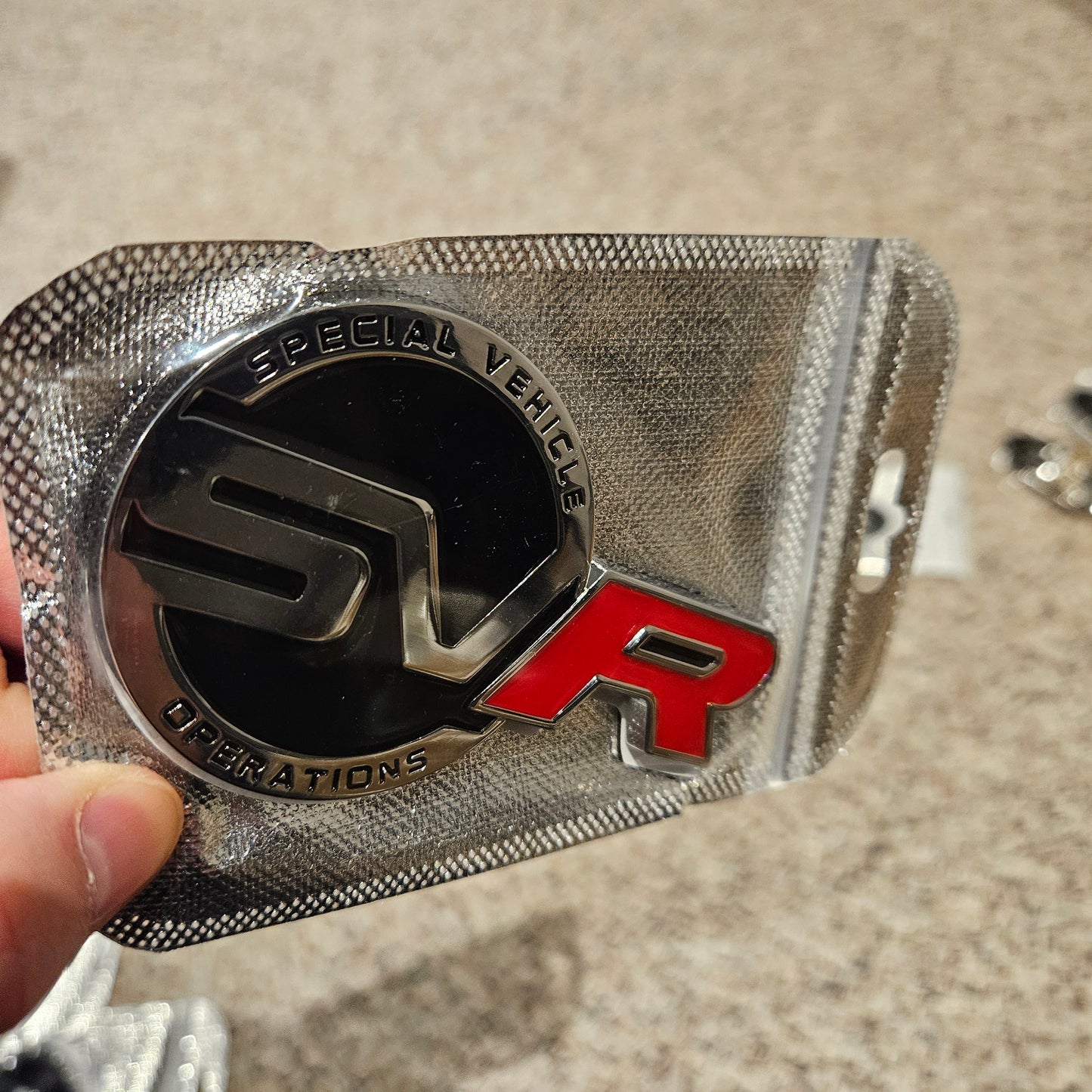 Land Rover SVR Badge Logo Small Gloss Silver Red 9.5cm