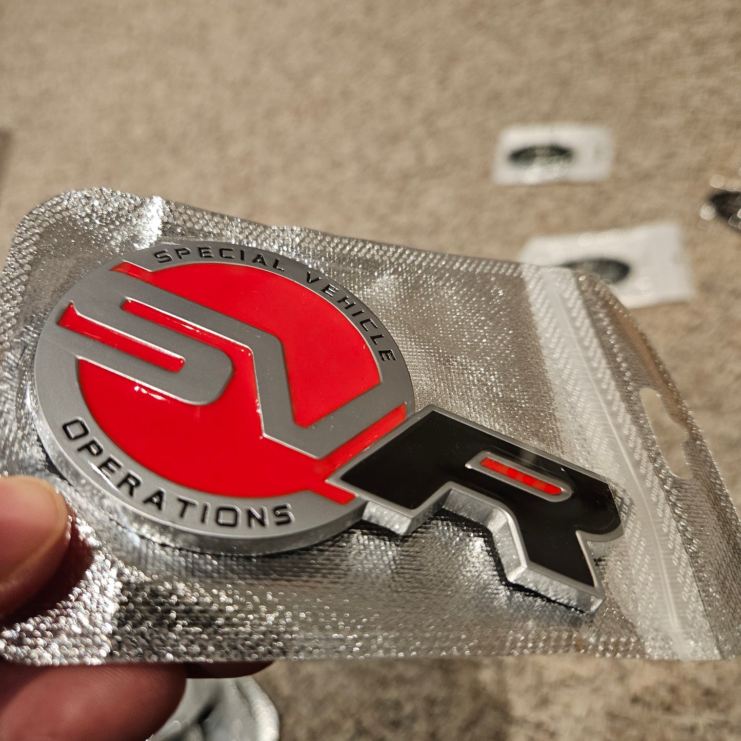 Land Rover SVR Badge Logo Small Matte Silver Black 9.5cm