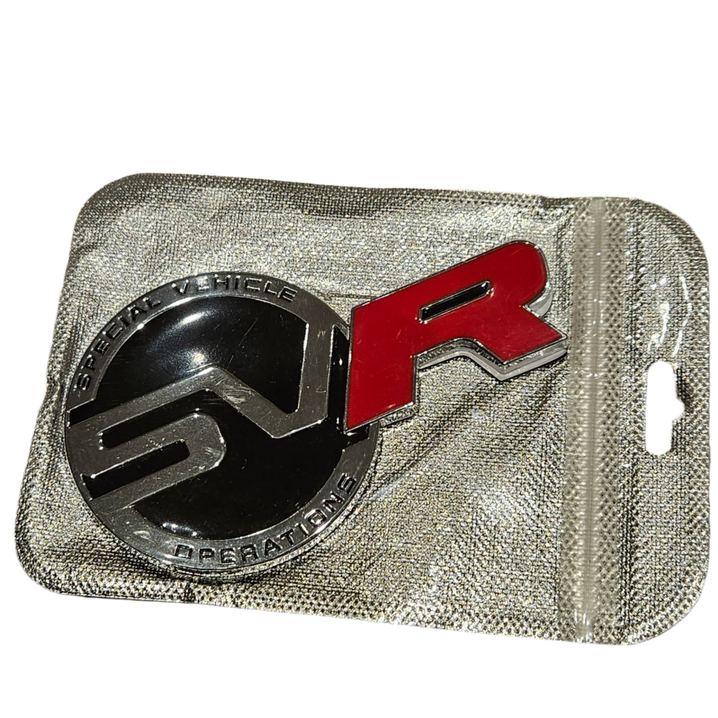 Land Rover Big SVR Logo Badge Gloss Silver Red 12cm