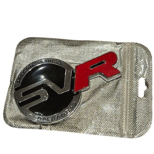 Land Rover Big SVR Logo Badge Gloss Silver Red 12cm