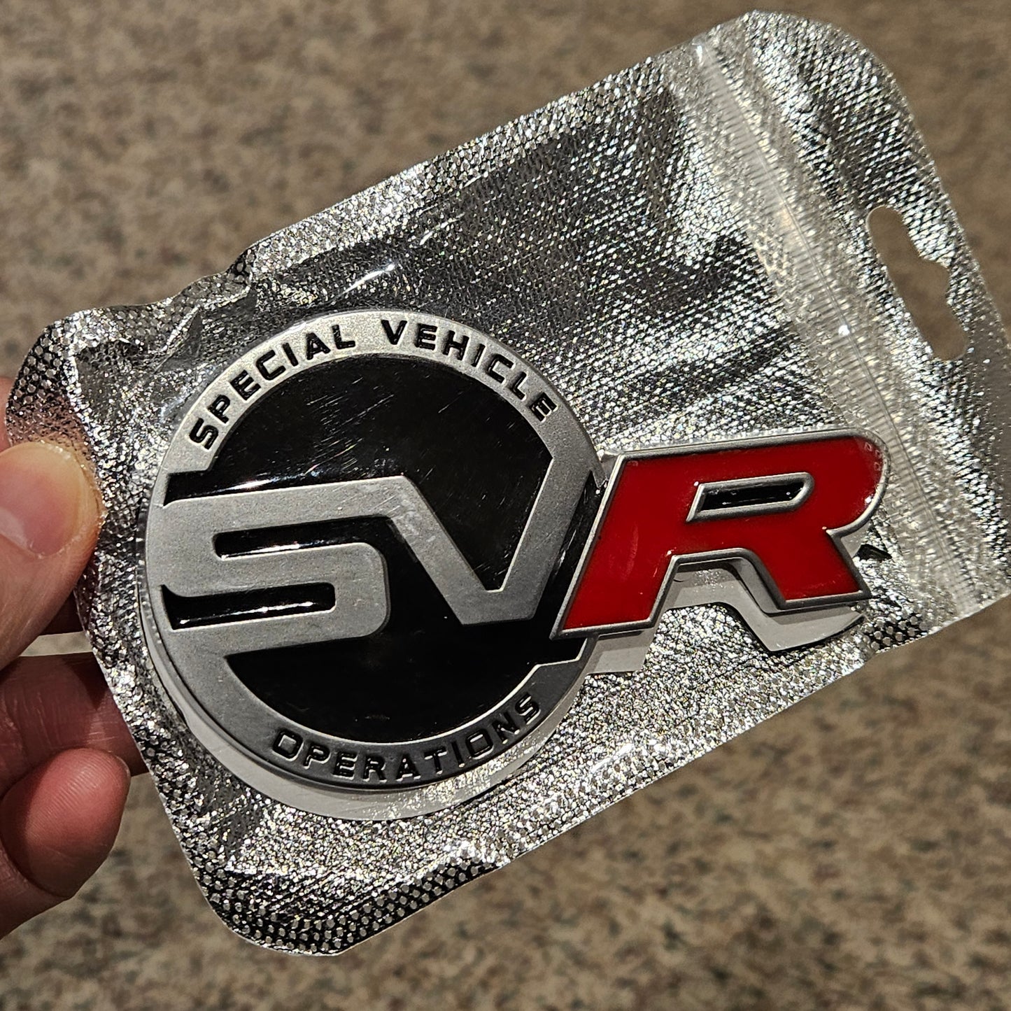 Land Rover SVR Badge Logo Matte Silver Red 9.5cm NEW