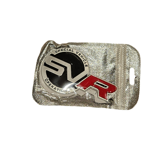 Land Rover SVR Badge Logo Matte Silver Red 9.5cm NEW