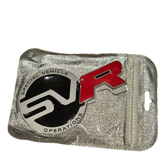Land Rover SVR Badge Logo Big Matte Silver Red 12cm NEW