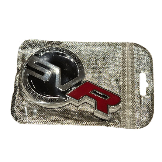Land Rover SVR Badge Logo Small Gloss Silver Red 9.5cm