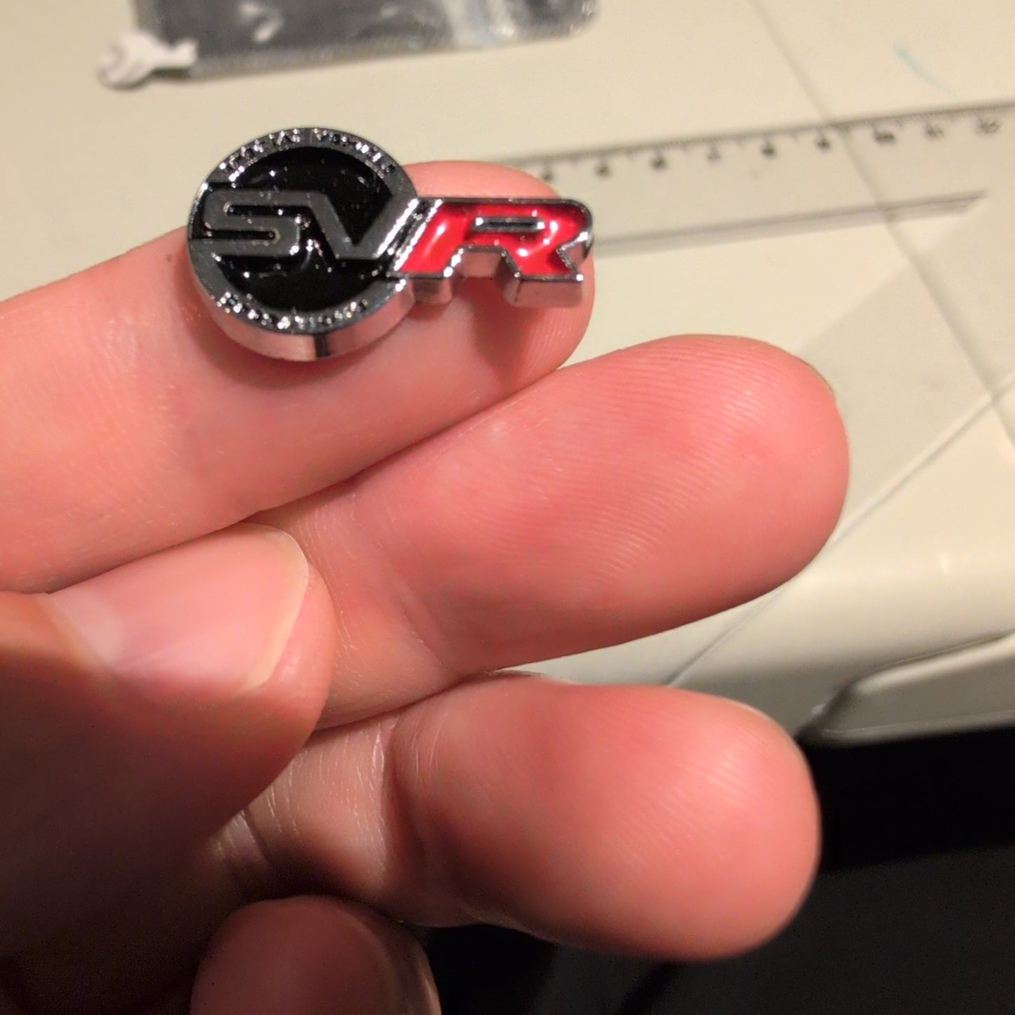Land Rover SVR Badge Logo mini Gloss Silver Red 2cm